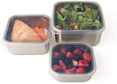U Konserve Stainless Steel Food Storage Bento Box Container, Leak Proof Silicone Lid Dishwasher Safe - Plastic Free (50oz Clear)