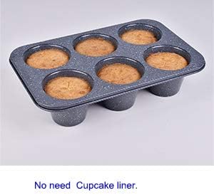 Monfish 2pcs Jumbo Deep Muffin Pan - 6-Cavity Baking Tray, 3.5x3 Inch Cups - Carbon Steel - Black Granite Stone Finish - Extra Large Cupcake Tins for Baking (2 deep muffin)