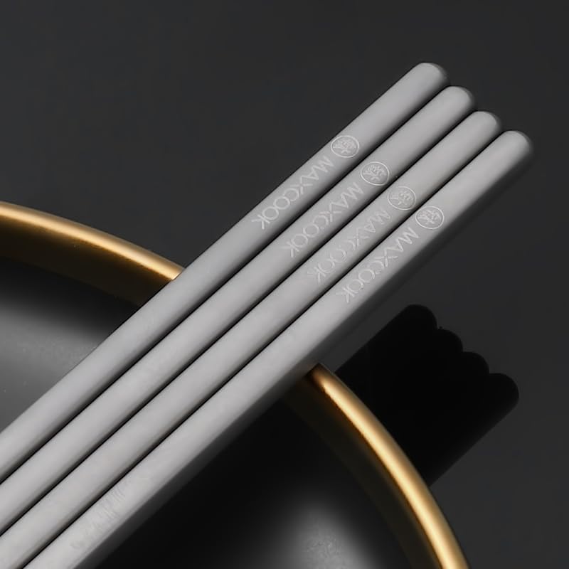 Pure Titanium Metal Chopsticks Reusable 5 Pairs Palillos Chinos Set High-end Tableware, Dishwasher Safe Light and Durable Chopsticks as Gift set