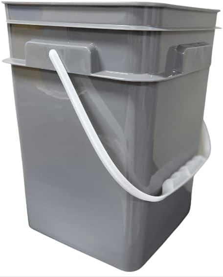House Naturals 4 Gallon Square Food Grade Bucket Pail with Plastic Handles and Lid (Pack of 3) Made in USA containers (Gray)
