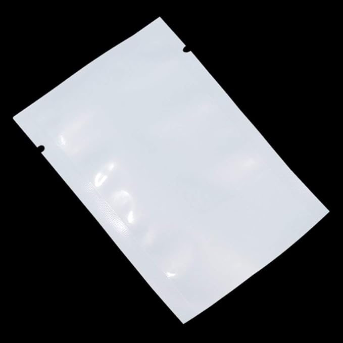 PABCK 100 Pack 3.5x5.1 inch (Usable Size 3.1x4.7 inch) White Front Clear Open Top 2.8mil Plastic Vacuum Pouch Heat Sealable Bags for Food Storage Packets Mini Sample with Tear Notches
