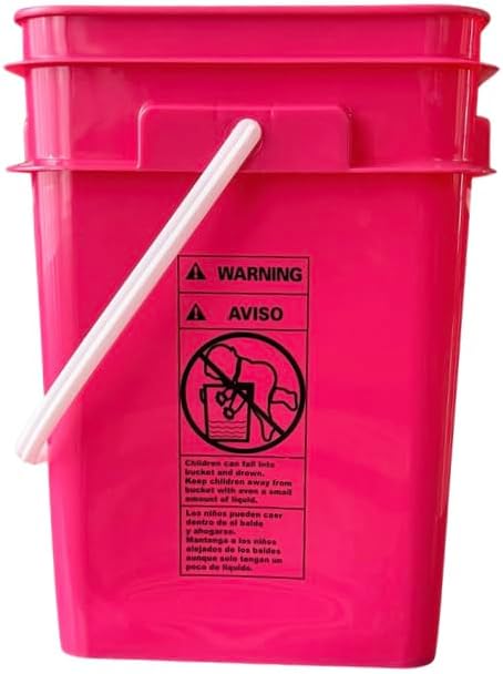 House Naturals 4 Gallon Square Food Grade Bucket Pail with Plastic Handles and Lid (Pack of 3) Made in USA containers (Pink/Magenta/Purple - Black lids)