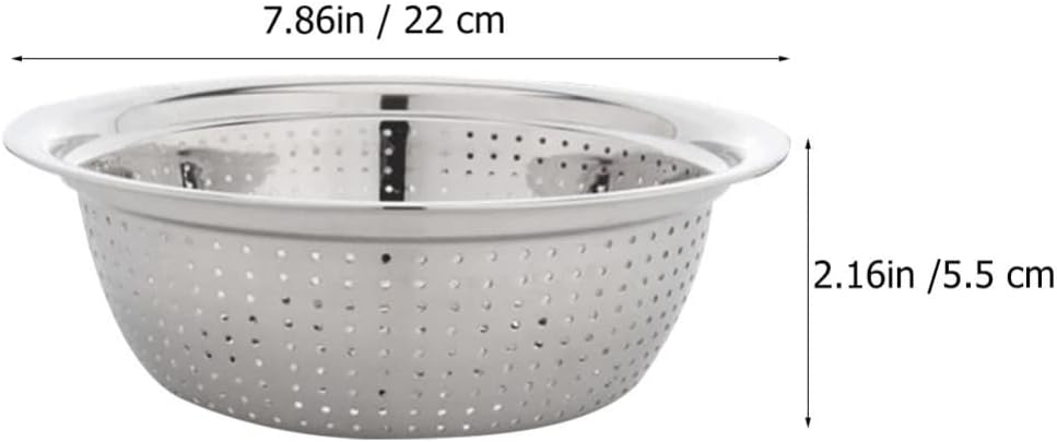 Hemoton Stainless Steel Rice Washer Bowl and Strainer Colander for Kitchen Use Multipurpose Fruit Vegetable Washing Basket 8.66 Inch Diameter