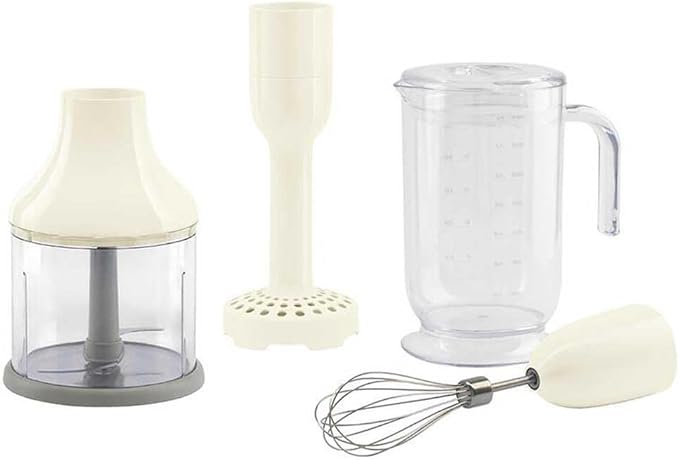 SMEG HBAC11CR 4-Accessory Set for Immersion Hand Blenders — 1.4 L Tritan Renew Beaker + 500 ml Chopper + Whisk + Masher — Cream