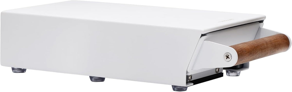 Normcore Espresso Knock Box, Coffee Knocker Drawer with Genuine American Walnut Handle, Under Grinder Knock-out Drawer, Removable Knock Bar and Non-Slip Base, 304 Stainless Steel, Size: S, White