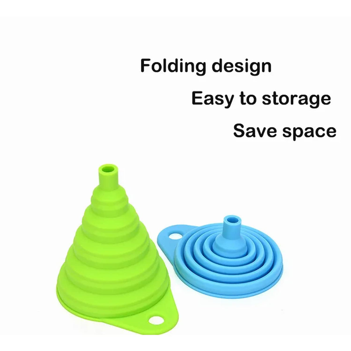 Set of 4 Silicone Collapsible Kitchen Funnel - X-Small to Large Sizes for Easy Liquid Transfer Food Grade Silicone Collapsible Gadgets (Multicolor)