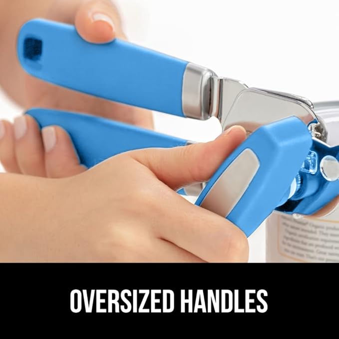 GORILLA GRIP Heavy Duty Stainless Steel Smooth Edge Manual Can Opener and Bottle Openers, Soft Comfortable Handle, Oversized Handheld Turn Knob, US Designed Multifunctional Kitchen Tool, Aqua