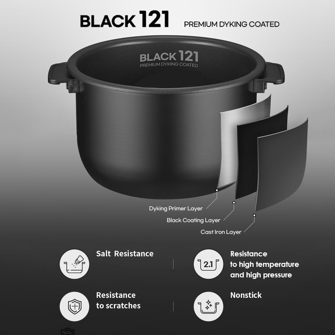 CRT-RPK0641MUS | 2.1 Ultra High-Pressure Induction Heating Rice Cooker 6 Cup (Uncooked) (1.14 quarts): 6 person serving / per use| Full Stainless Power Lock System | Auto Steam Clean | Voice Guide | Made in Korea | Dark Silver