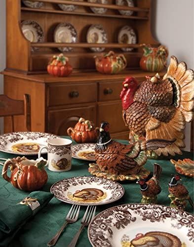 Spode Woodland 12" Square Chip and Dip - Turkey Centerpiece Serving Dish, Fine Porcelain Holiday Serveware, Thanksgiving Platter for Chips, Crudités, Shrimp - Dishwasher, Microwave Safe