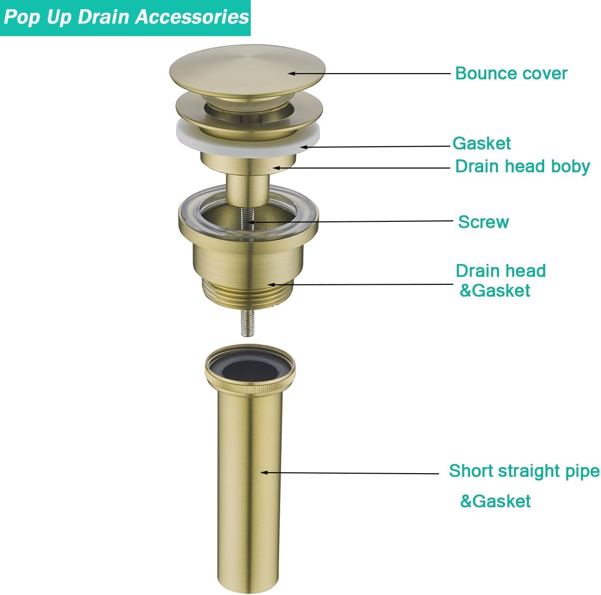 Dual Use Pop Up Drain Stopper,Bathroom Vanity Vessel Sink Stopper,Brushed Gold, for Basin With or Without Overflow hole,SE83999BG