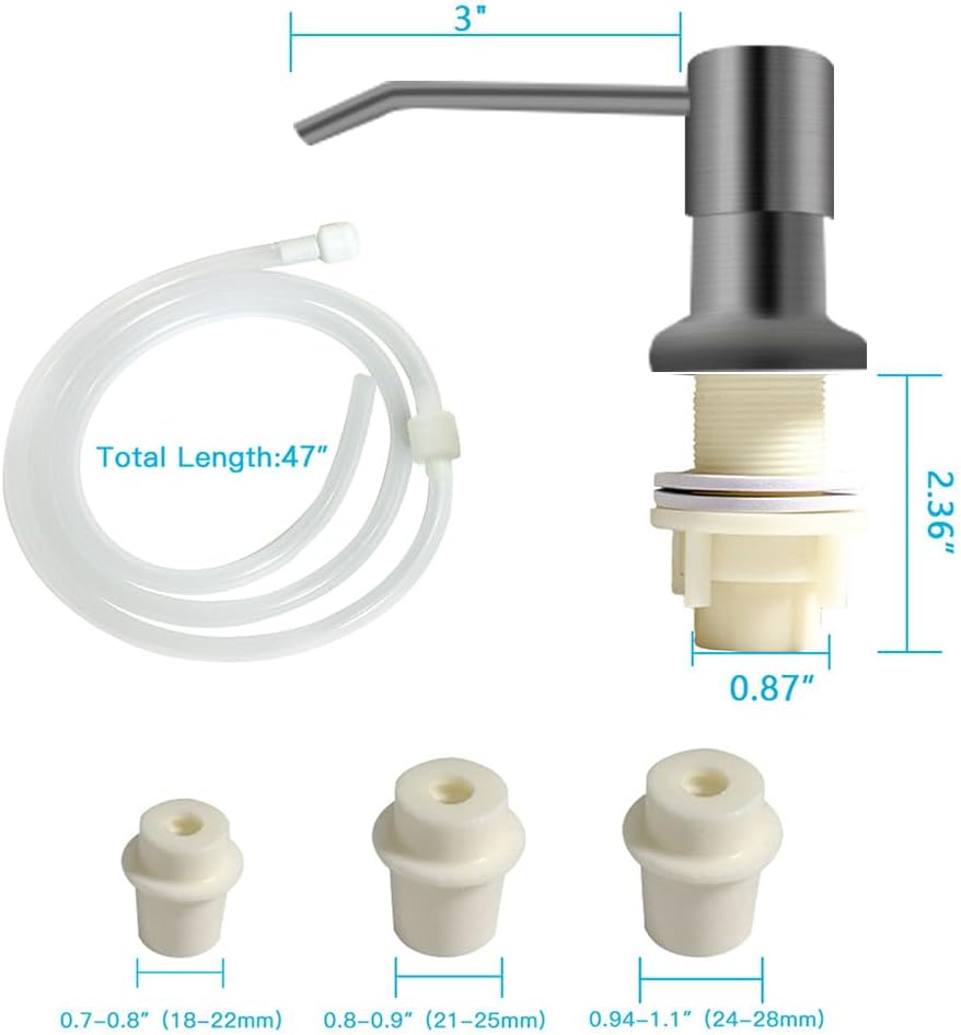 Dish Soap Dispenser for Kitchen Sink, Countertop Sink Soap Dispenser Water Pump with 47” No-Spill Extension Tube Kit Design for Kitchen Bathroom, No More Refills (Gray)