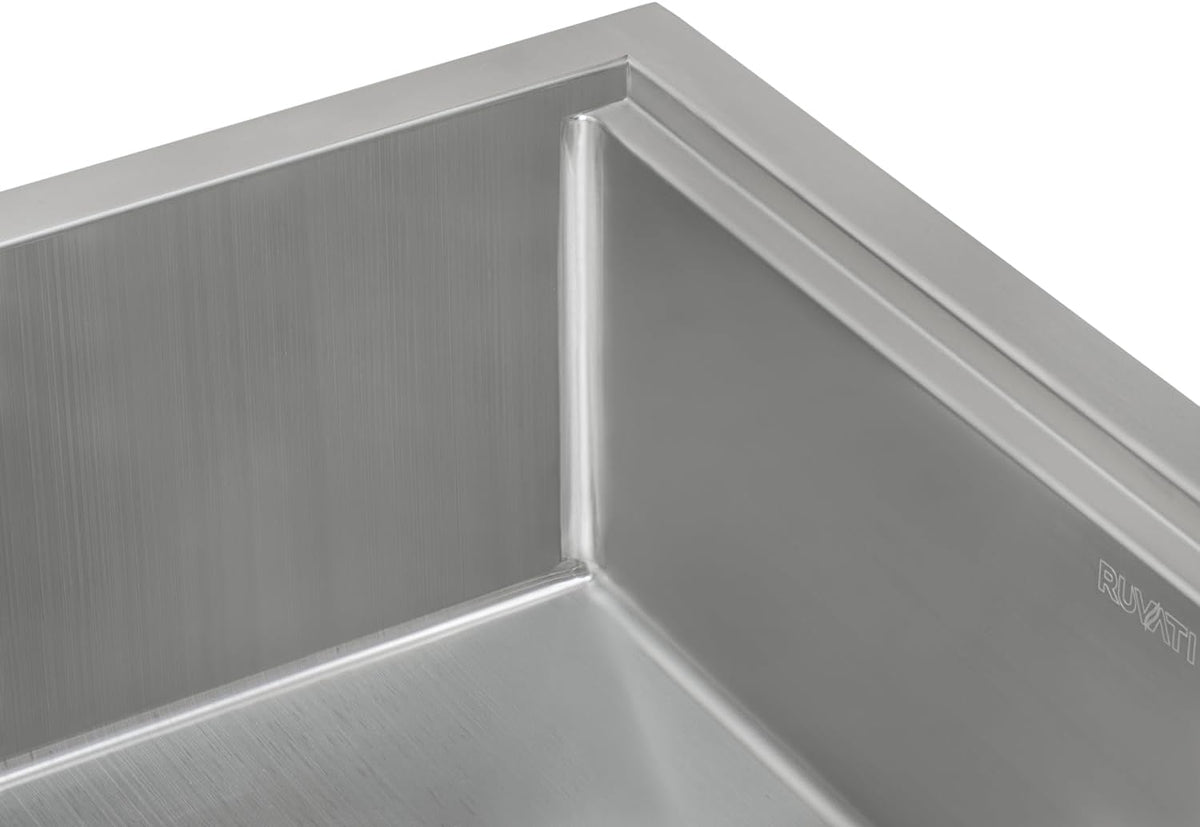Ruvati 33-inch Apron-front Workstation Farmhouse Kitchen Sink - 16 Gauge Stainless Steel Kitchen Sink Single Bowl with Brushed Finish hides scratches - Farmhouse Workstation Sinks - RVH9200