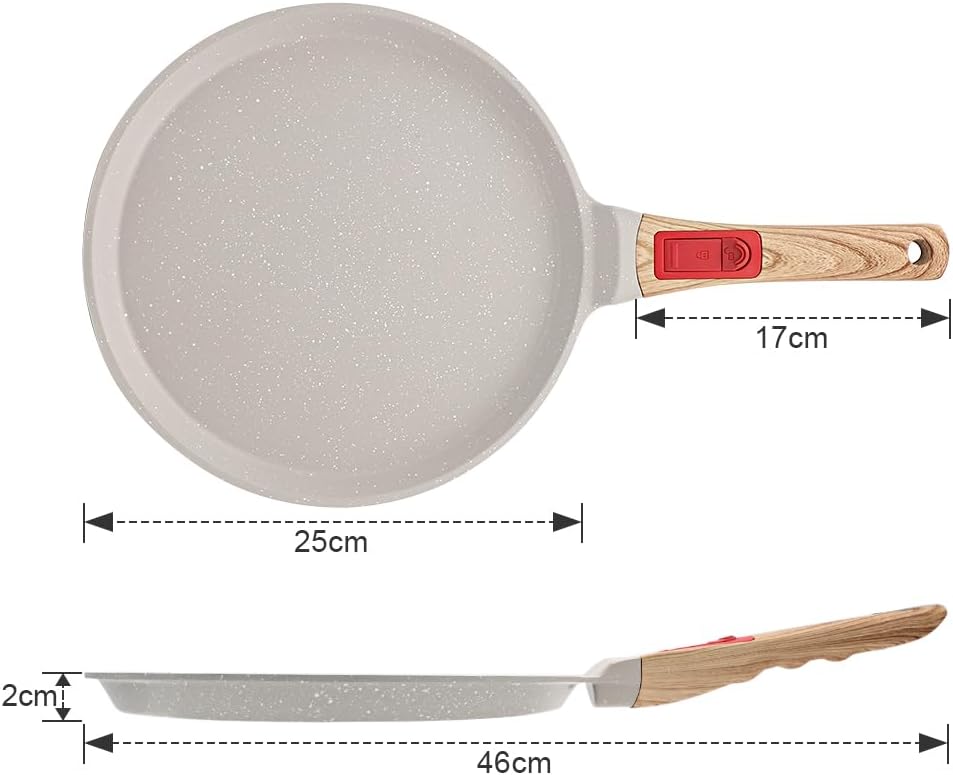 Non Stick Crepe Pan with Detachable Handle, 10 Inch Cast Aluminium Dosa Tawa Tortilla Pan, Pancake Pan Induction Compatible - White