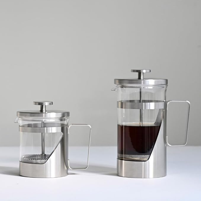 HARIO THSV-2-HSV Hairline Silver Pressed Coffee, Heat Resistant Glass, Stainless Steel, Practical Capacity, 10.1 fl oz (300 ml)