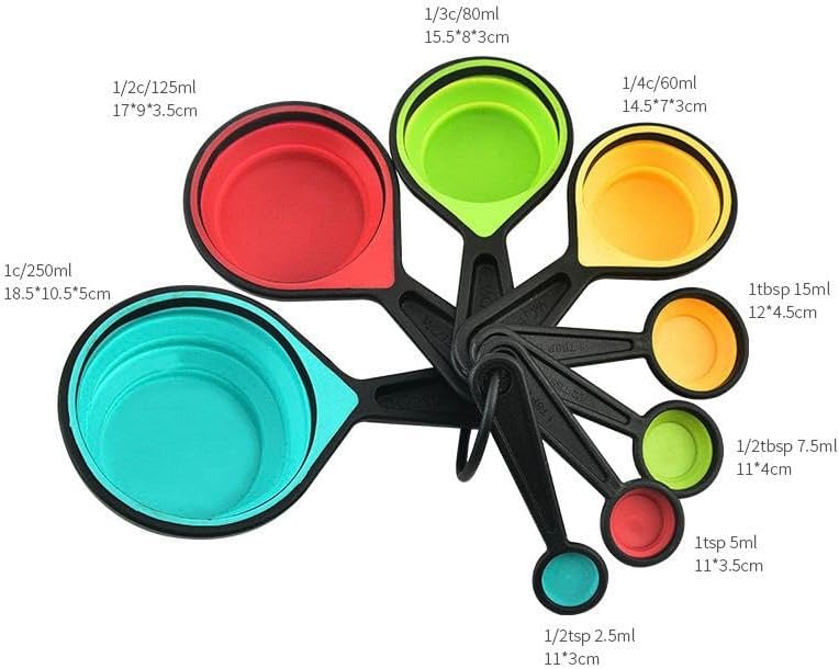 8 Piece Collapsible Silicone Measuring Cups and Spoons Set