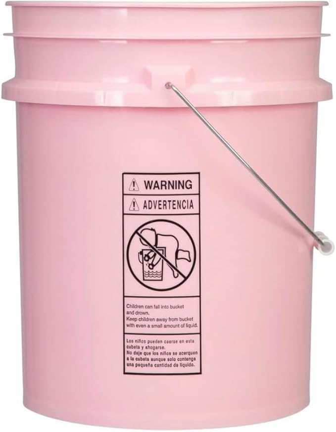 House Naturals 5 Gallon Premium HPDE Plastic Bucket - Made in USA Food Grade Storage Container, BPA Free All Purpose Pail (4, Pink)