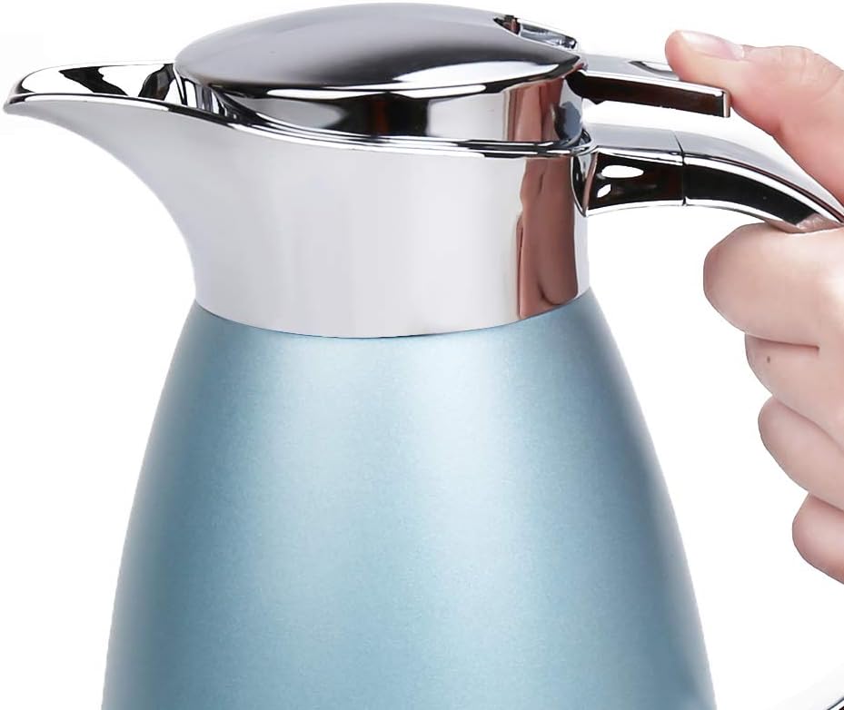 61oz Coffee Carafe Airpot Insulated Coffee Urn Stainless Steel Vacuum Thermal Pot Flask for Coffee, Hot Water, Tea, Hot Beverage - Keep 12 Hours Hot, 24 Hours Cold (Blue)