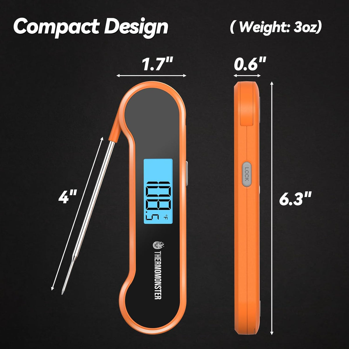 0.5 Sec Instant Read Meat Thermometer Digital with ±0.5℉ Precision, Food Thermometer for Cooking Kitchen Gadgets, Oven Grill Candy BBQ Essentials Accessories, Gifts for Him Dad Men Birthday, Orange