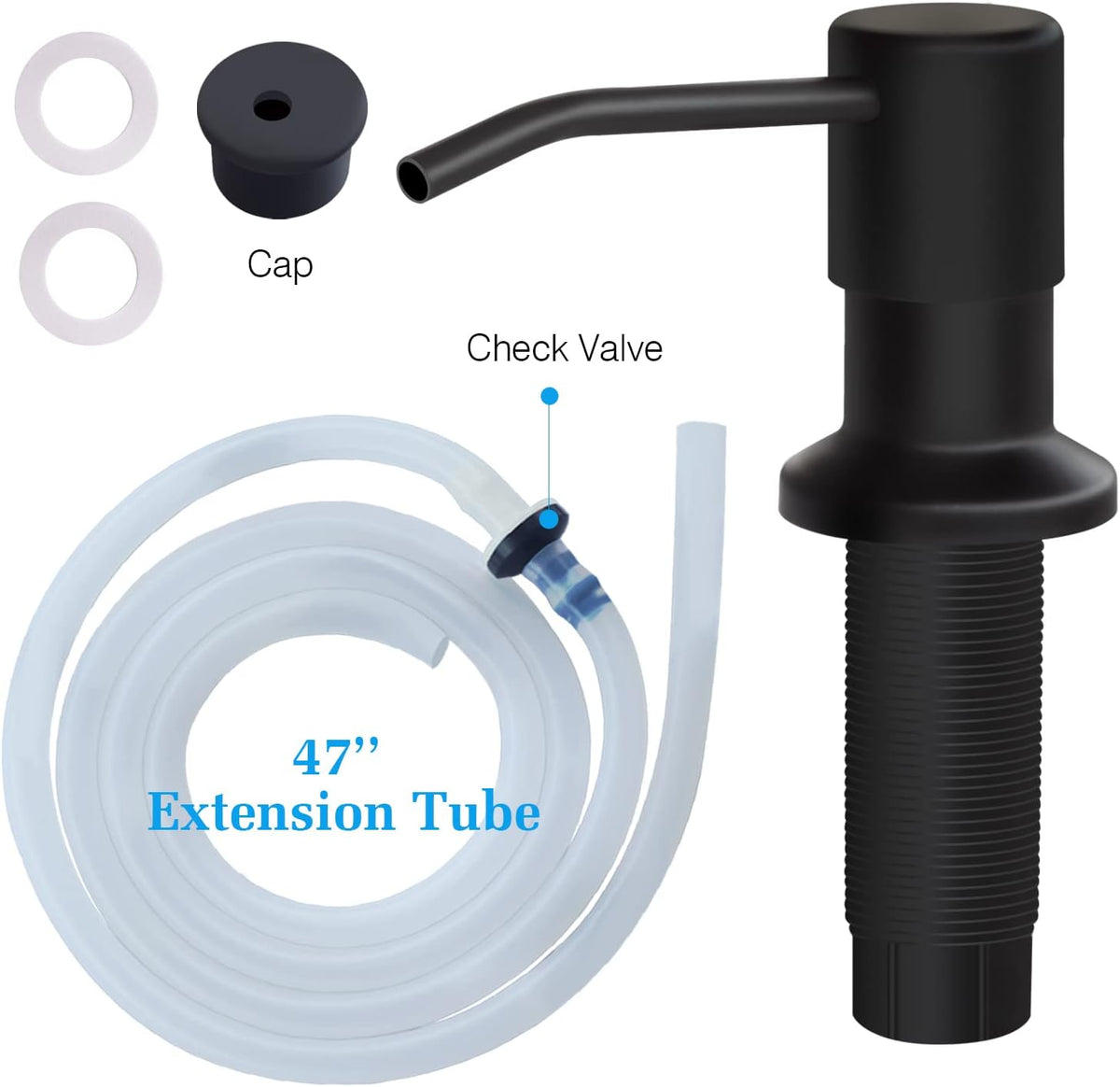 Soap Dispenser for Kitchen Sink and Extension Tube Kit, Stainless Steel Countertop SoapDispenser with 47 Inches Tube Connects Directly to Soap Bottle, Hand and Dish Soap Dispenser Pump (Black)