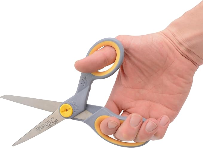 Westcott 8-Inch Titanium-Bonded Scissors with Adjustable Glide Feature for Office and Home - Gray/Yellow, 2-Pack