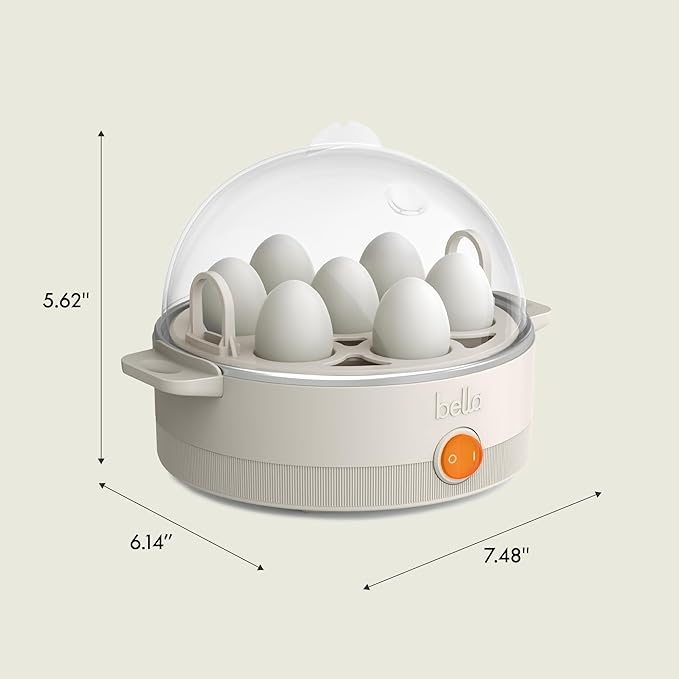 bella Electric Egg Cooker, 7 Eggs Capacity Tray, Single Stack, for Poached, Scrambled, Hard, Medium & Soft Boiled Eggs, Omelets and Steamed Dumplings, Auto Shutoff, 360 Watt, Oatmilk