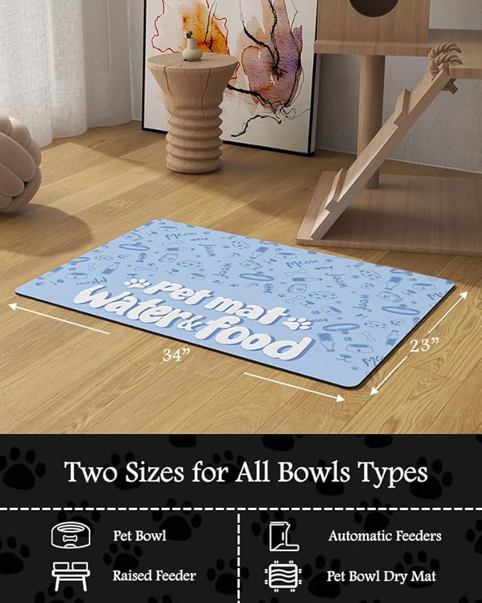 Pet Feeding Mat-Absorbent Dog Mat for Food and Water Bowl-No Stains Quick Dry Water Dispenser Mat-Dog Accessories Pet Supplies-Bowl for Messy Drinkers(PAW,23"x34"