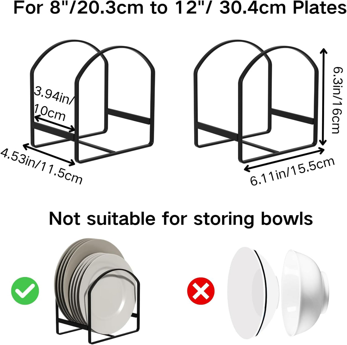 LINFIDITE 2 Pack Kitchen Plate Holder Organizer for Cabinet Space Saver Dinner Dish Plate Storage Rack Upright Dish Drying Racks Metal Dish Racks Stand for Cupboard and Countertop Large Black
