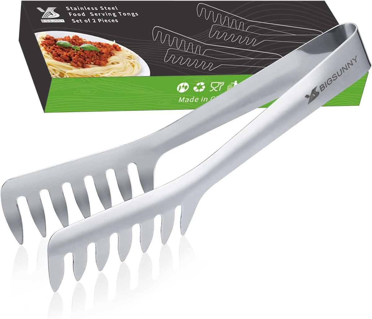 MSY BIGSUNNY 2 Pack Pasta Tong, Stainless Steel Food Tong Serving Tong, Spaghetti Tong