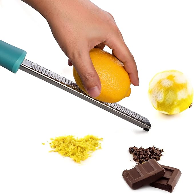 Lemon Zester, Stainless Steel Kitchen Cheese Grater, Plastic Cover Ergonomic Soft Blue Handle