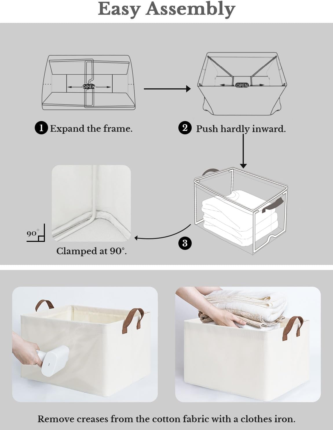 StorageWorks Storage Bins, Fabric Storage Bins for Shelves, Large Storage Baskets with Metal Frame, Closet Baskets and Bins with Handles, Beige, 2-Pack