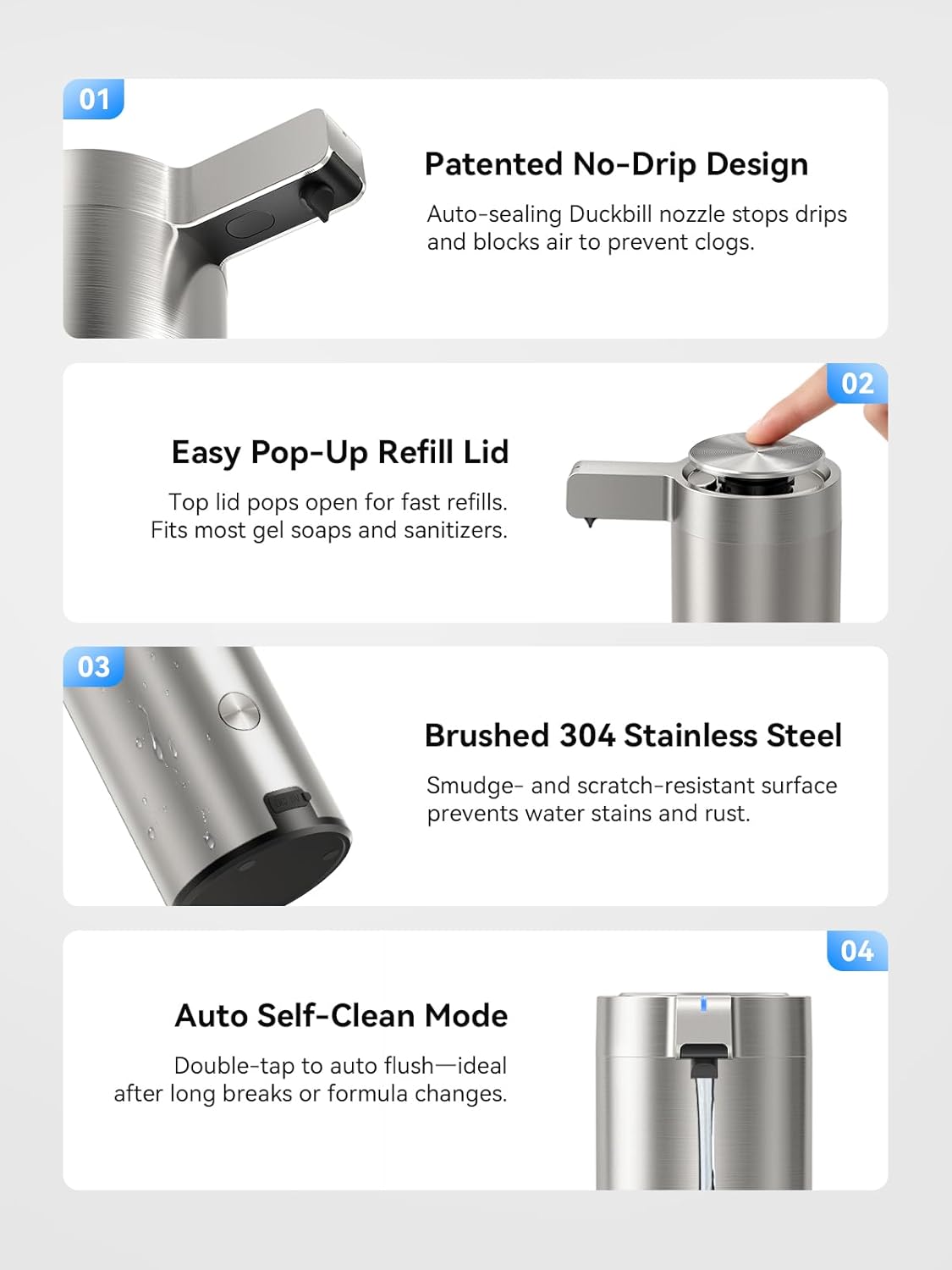 SUNLY Touchless Automatic Soap Dispenser – Clog-Free Pump, 0.2s Fast Sensor, USB-C Rechargeable, Smudge-Resistant Stainless Steel, for Kitchen & Bathroom Soap Dispenser