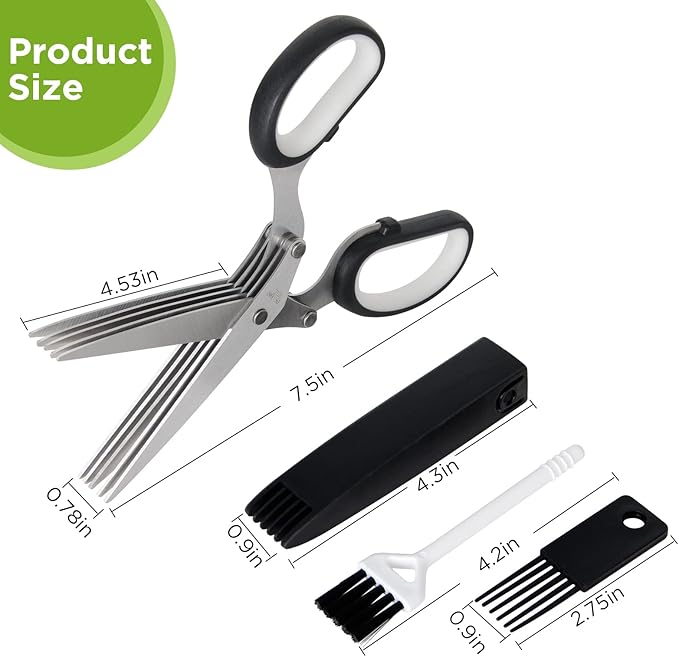 ShangTianFeng salad scissors, HerbScissors with 5 Blades and Cover,Kitchen 5 Stainless Steel Blade Herb Cutting Shears Scissors, ShreddingScissors for Paper,Food Salad Herb Cilantro Cutter Mincer