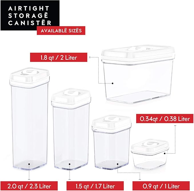 DWËLLZA KITCHEN Airtight Food Storage Containers - Pantry Snacks Kitchen Container, Baking Supplies, 4LB Sugar & Flour Canister - 4 Pc Set All Same Size - Clear Plastic BPA-Free - Keeps Fresh & Dry