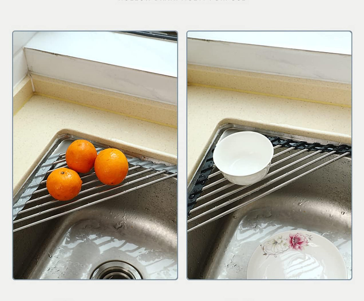 Ahyuan Roll up Dish Drying Rack Over The Sink Kitchen Roll up Sink Drying Rack Portable Dish Drainer Foldable Dish Drying Rack (Black, Triangle 16.3''X9.4'')