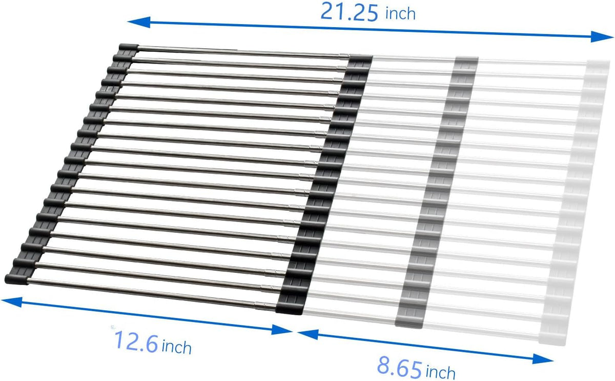 Large Telescopic Drain Rack Roll Up Rack Heat-Resistant Dish Drainer Kitchen Sink Rack Over The Sink Dish Drying Rack Stainless Steel Dish Rack (18 Tube 21.25''x12.79'')