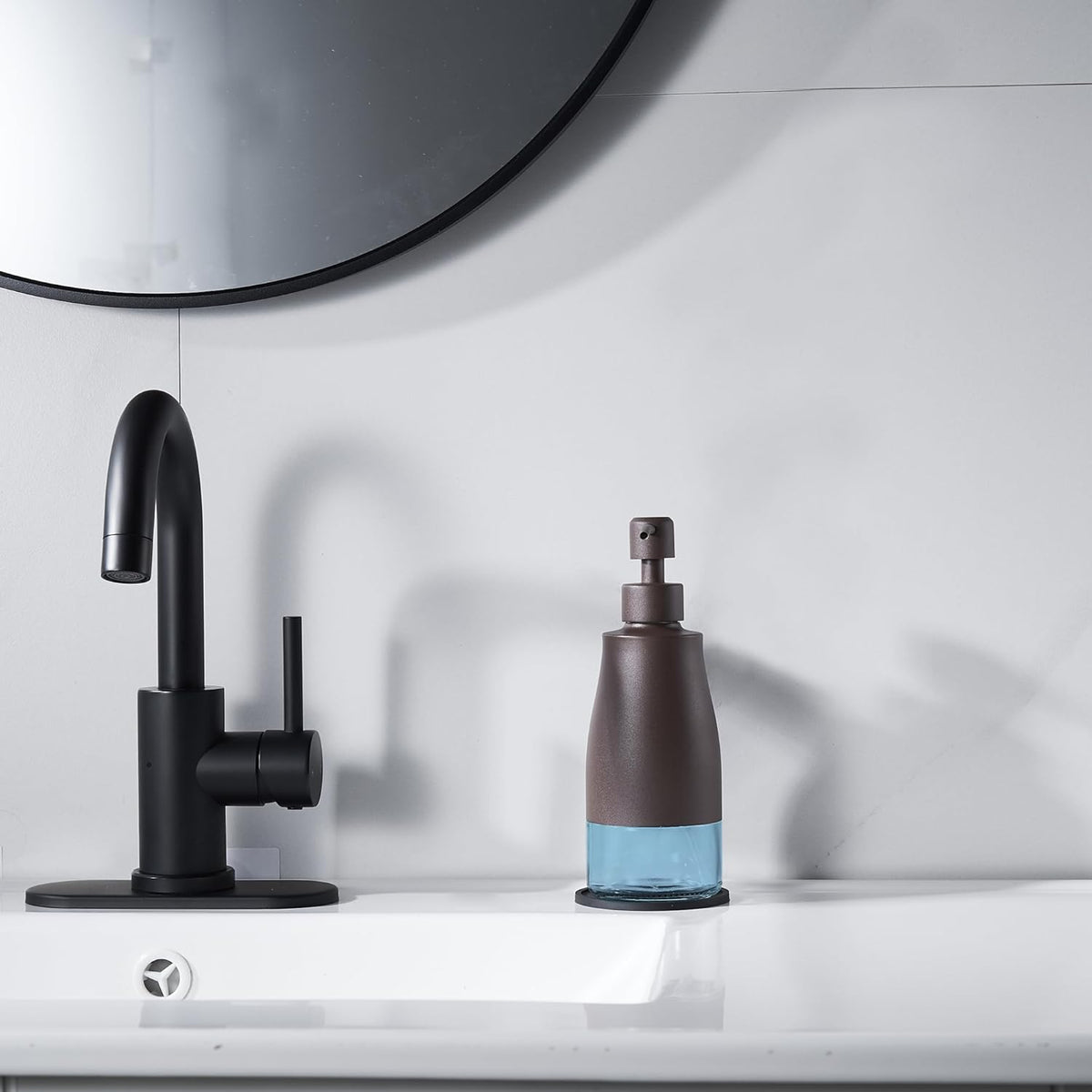 Bronze Soap Dispenser with Coaster and Stickers, Stainless Steel and Glass Bottle Hand Pump Dispenser, Refillable Liquid Hand Soap Dispenser for Bathroom & Kitchen (11OZ / 320ML)
