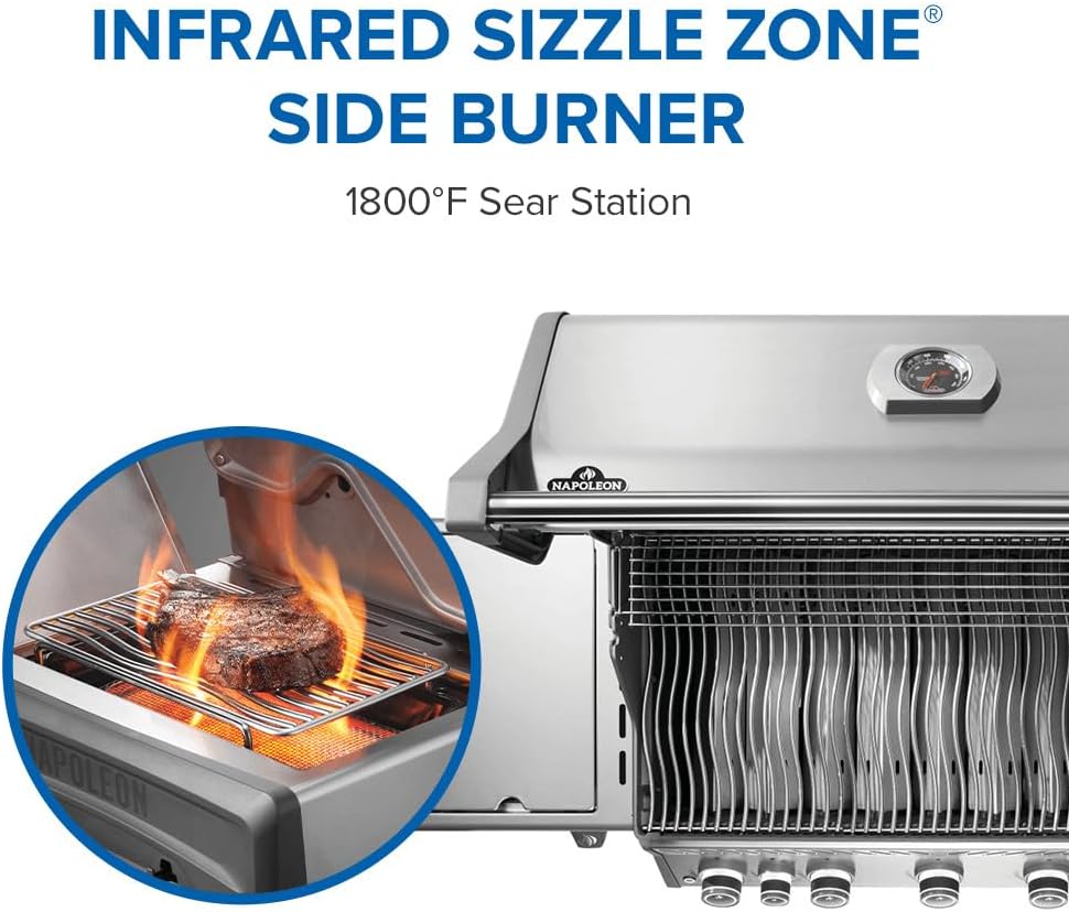 Napoleon Rogue PRO 625 Natural Gas Grill with Infrared Side Burner, Stainless Steel, Durable 6-Burner BBQ