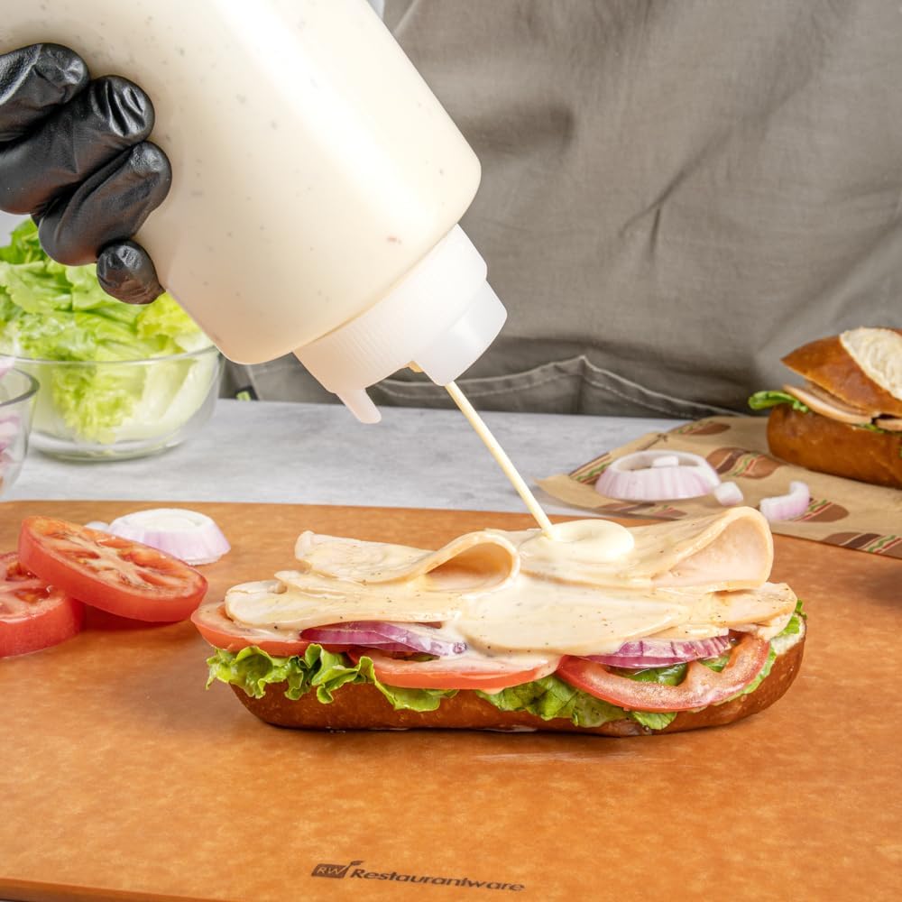 Restaurantware 32oz. FIFO Inverted Plastic Squeeze Bottle with Refill and Dispensing Lids - First In First Out - Perfect for Restaurants Catering and Food Trucks - 1ct box