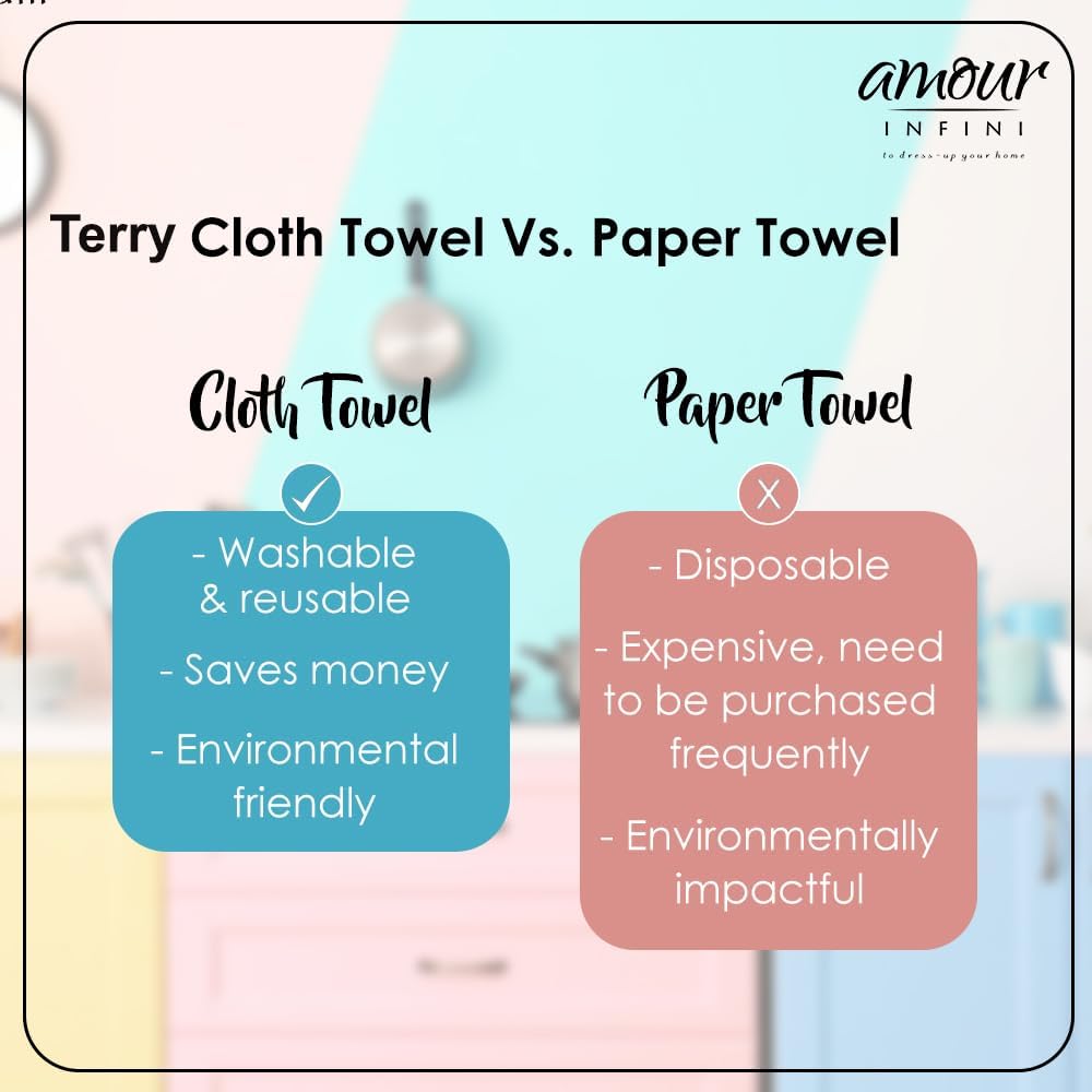 AMOUR INFINI Kitchen Towels Set of 4 - Highly Absorbent, Super Soft Terry Cotton 20x28 Inch Dish Towels with Hanging Loop - Hand & Tea Towels for Cleaning & Drying Dishes (D.Grey)