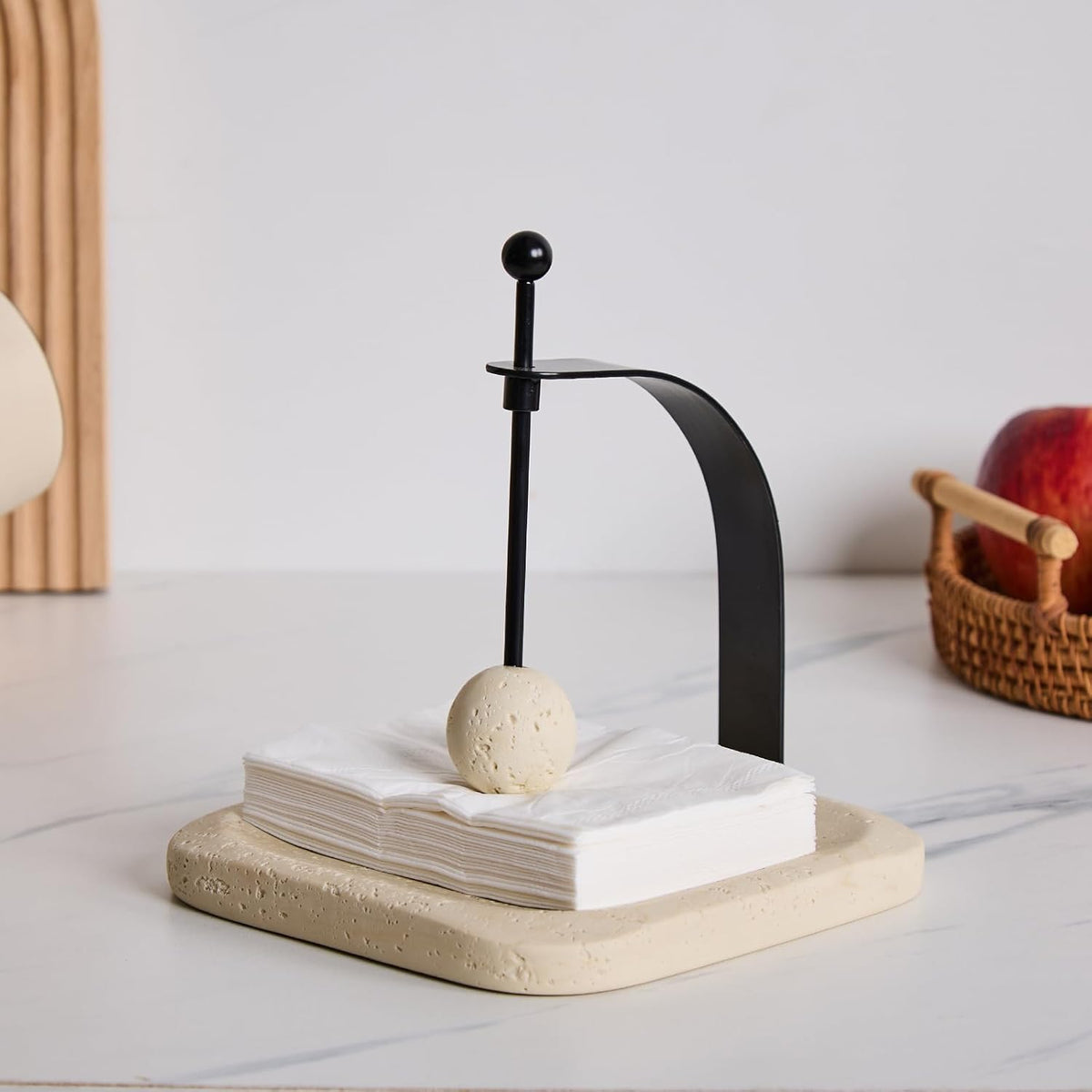 Natural Travertine Napkin Holder - Decorative Square Paper Napkin & Towel Holder for Kitchen, Restaurant, Bathroom - Durable Resin Table Organizer - Stylish Home Gift (Beige)