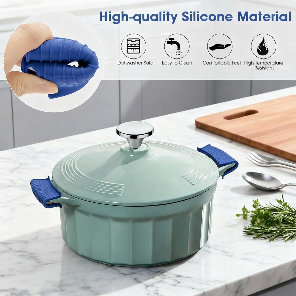 2 Pairs Silicone Pot Handle Holders,Hot Skillet Handle Covers,Anti-Slip Silicone Cast Iron Pans Handles,Pan Lids Dutch Ovens Baking Sheets Casserole Cookware