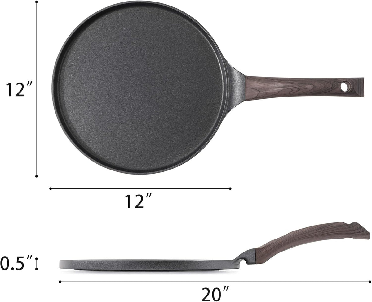 SENSARTE Nonstick Crepe Pan, Swiss Granite Coating Dosa Pan Pancake Flat Skillet Tawa Griddle 12-Inch with Stay-Cool Handle, Induction Compatible (Black)