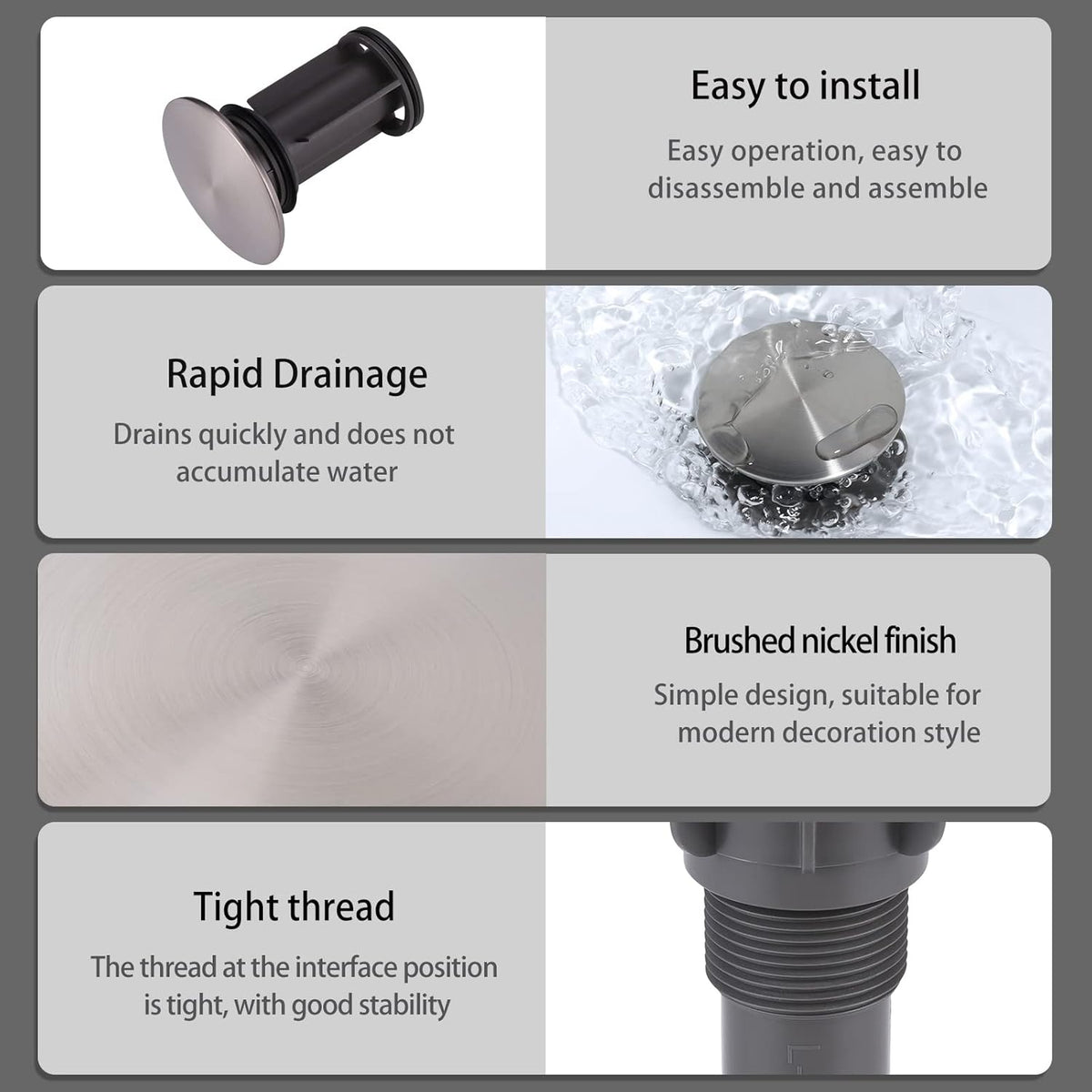 ARCORA Bathroom Sink Drain Brushed Nickel Pop Up Drain with Overflow Vanity Vessel Sink Clicker Drain Stopper