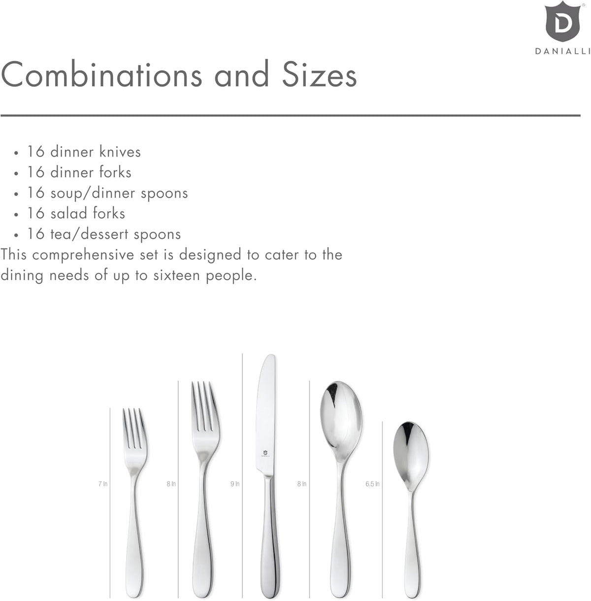 Silverware Set for 16 – 18/10 Stainless Steel Flatware, Mirror Finish, Dishwasher Safe, Durable and Elegant, Rust Resistant, Perfect for Entertaining (80-Piece Set, Fidenza)