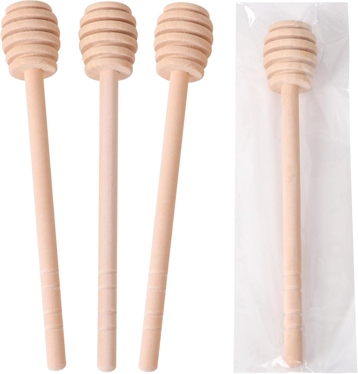 50 PCS Wooden Honey Sticks Dipper 6 Inch, Individually Wrapped Mini Honeycomb Honey Stirrer Stick For Honey Jar Dispense Drizzle Honey and Wedding Party Favors Gift