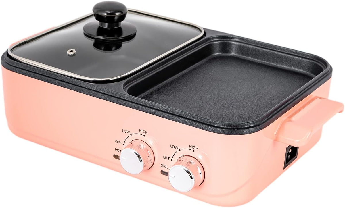 Hot Pot and Grill, 2 In 1 Electric Hot Pot Grill Cooker, Non-Stick Multi-Functional Smokeless Shabu Korean BBQ Pan Indoor with Dual Temperature Control, Capacity for 2-4 People