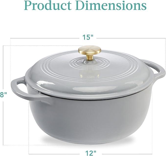 Best Choice Products 7.5 Quart Enamel Cast-Iron Round Dutch Oven, Family Style Heavy-Duty Pre-Seasoned Cookware for Home, Kitchen, Dining Room, Oven Safe w/Lid, Dual Handles - French Gray
