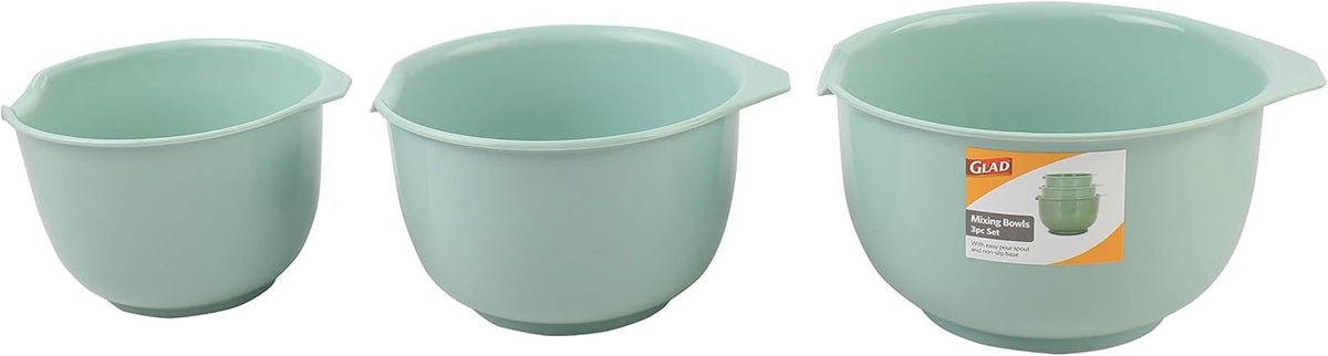 GLAD Mixing Bowls with Pour Spout, Set of 3 | Nesting Design Saves Space | Non-Slip, BPA Free, Dishwasher Safe Plastic | Kitchen Cooking and Baking Supplies, Sage Green