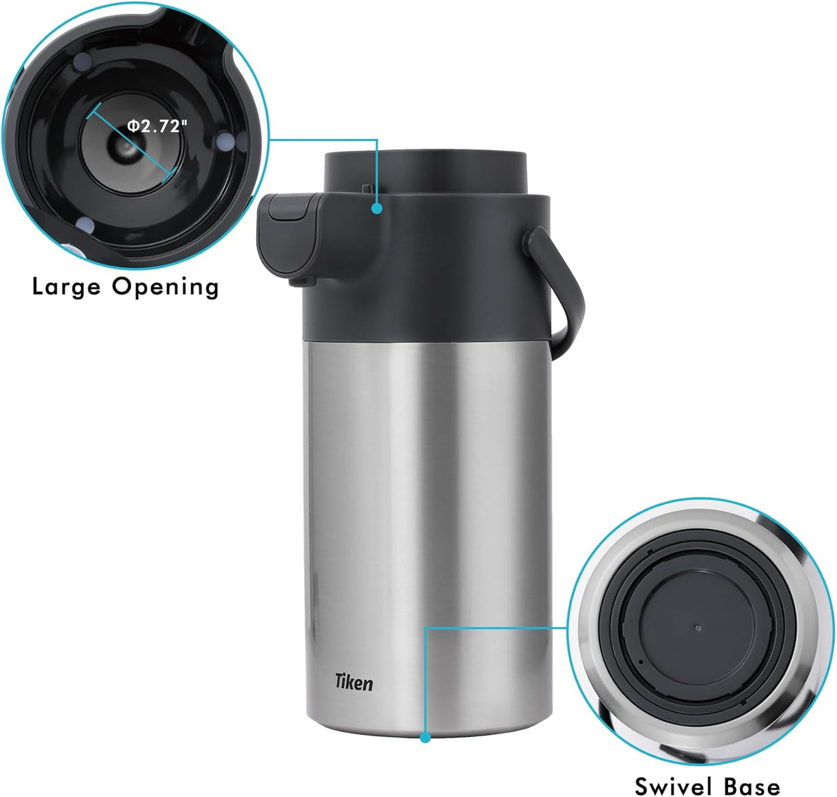 Tiken Airpot Coffee Dispenser with Pump - Coffee Carafes for Keeping Hot - Beverage Dispenser - 135oz/4L Thermal Coffee Carafe for Hot Liquids - Stainless Steel Insulated Coffee Thermos Carafe