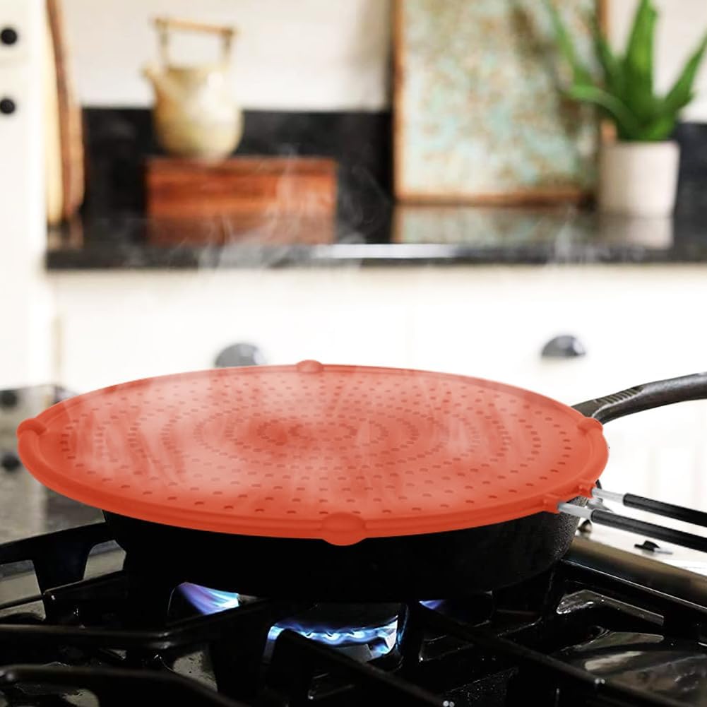 Splatter Screen for Frying Pan, Grease Splatter Guard, Heat-Resistant Splatter Guards for Frying, Silicone Splatter Guard for Everyday Cooking, Dishwasher Safe, Red (16in×12in×0.5in)